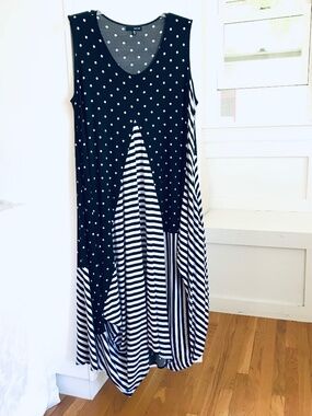 SUN KIM Sleeveless Maxi Dress Polka Dot Black and White Women’s Plus Size 1X